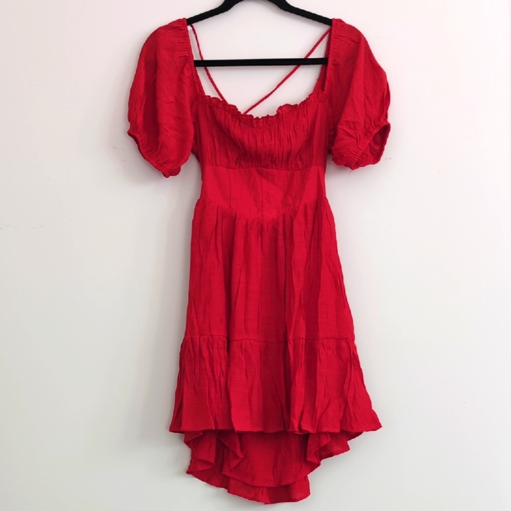 Princess Polly Sundress with Puff Bubble Sleeves Ethan mini dress red Size‎ 4